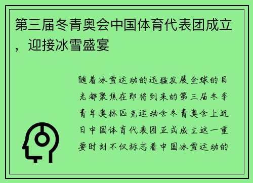 第三届冬青奥会中国体育代表团成立，迎接冰雪盛宴