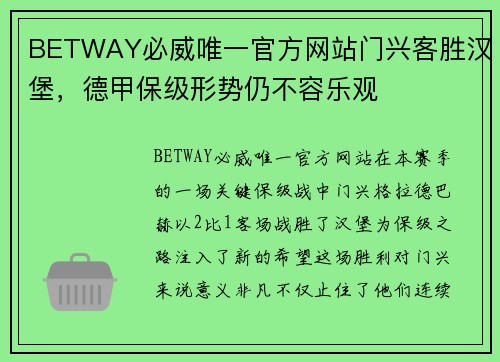 BETWAY必威唯一官方网站门兴客胜汉堡，德甲保级形势仍不容乐观