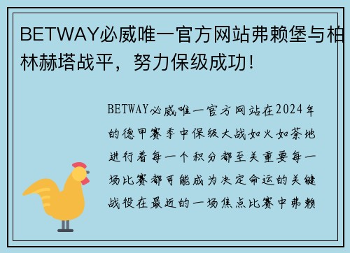BETWAY必威唯一官方网站弗赖堡与柏林赫塔战平，努力保级成功！