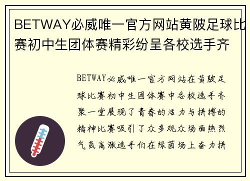 BETWAY必威唯一官方网站黄陂足球比赛初中生团体赛精彩纷呈各校选手齐聚一堂争夺冠军荣耀