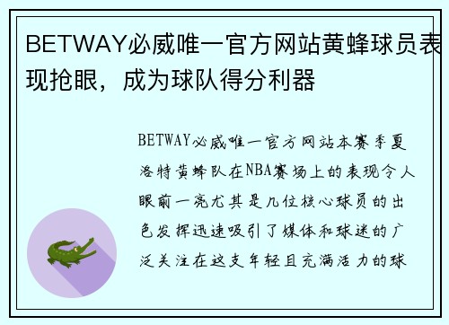BETWAY必威唯一官方网站黄蜂球员表现抢眼，成为球队得分利器