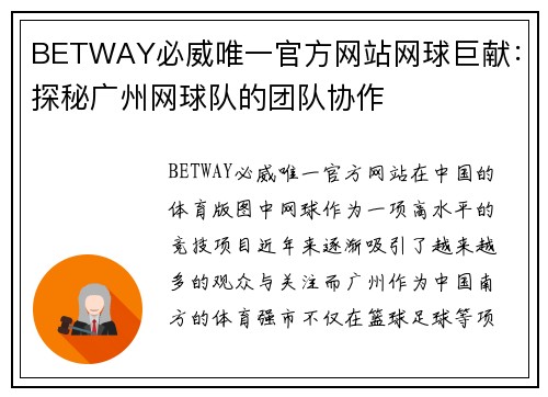 BETWAY必威唯一官方网站网球巨献：探秘广州网球队的团队协作